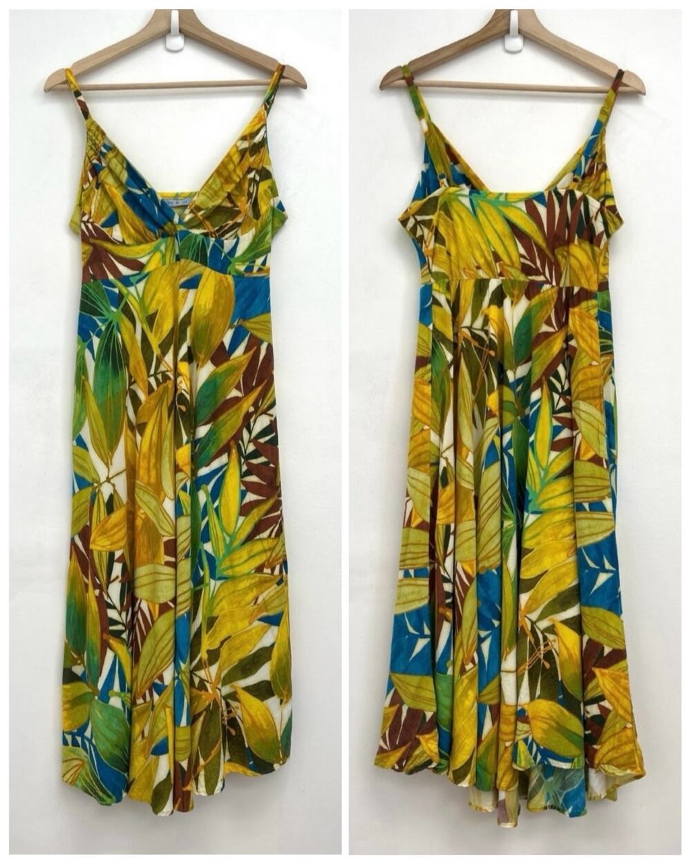 Jams World Ci Ci Hawaiian Tropical Strappy Empire Waist V-Neck Midi Sundress XL